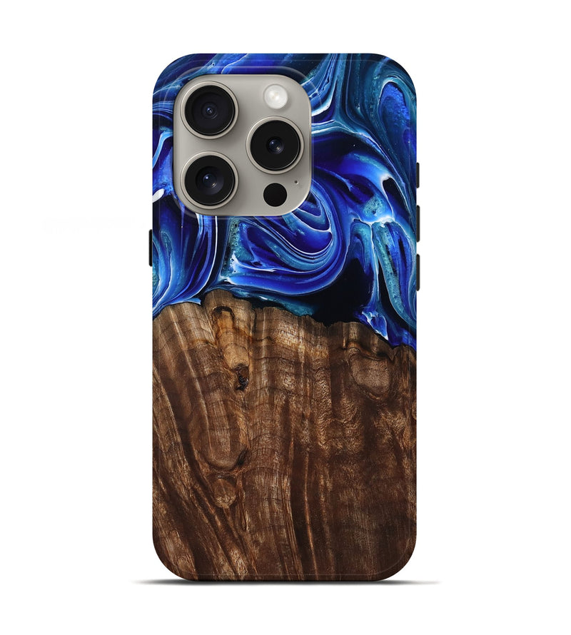 iPhone 16 Pro Wood Live Edge Phone Case - Camilo (Blue, 801486)