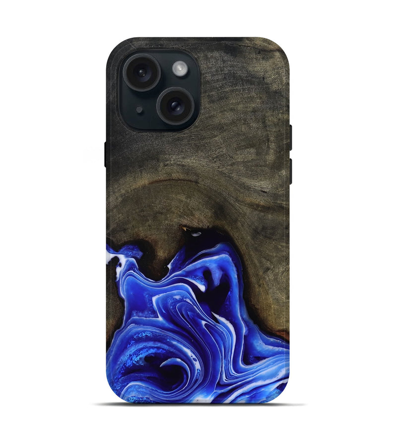 iPhone 15 Wood Live Edge Phone Case - Asaiah (Blue, 801487)