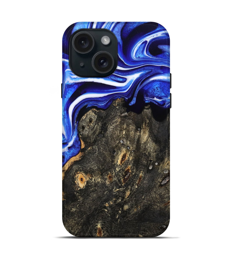iPhone 15 Wood Live Edge Phone Case - Kadin (Blue, 801488)
