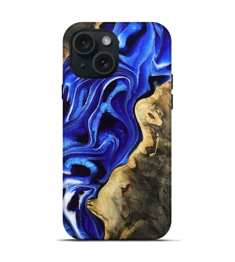 iPhone 15 Wood Live Edge Phone Case - Emanuel (Blue, 801489)