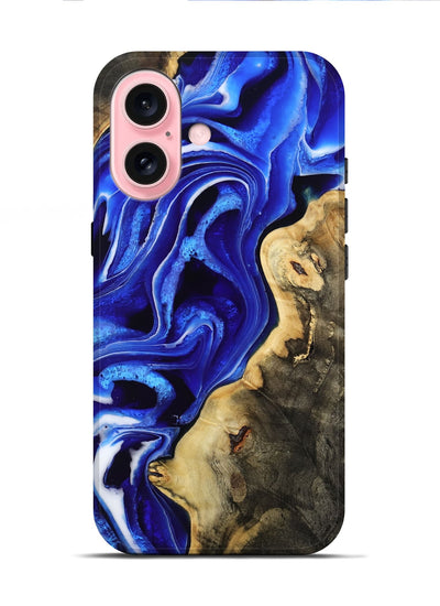 iPhone 16 Wood Live Edge Phone Case - Emanuel (Blue, 801489)
