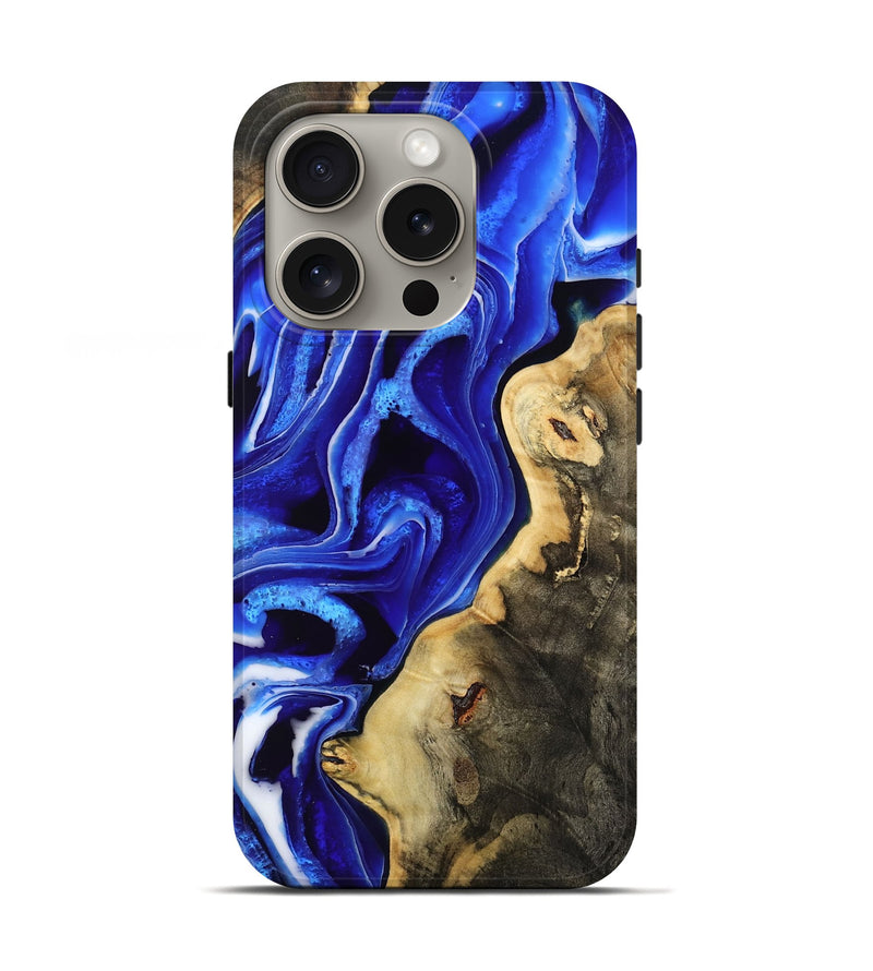iPhone 16 Pro Wood Live Edge Phone Case - Emanuel (Blue, 801489)