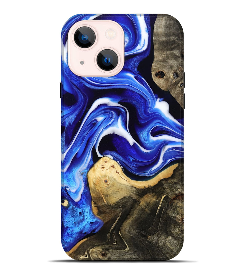 iPhone 14 Plus Wood Live Edge Phone Case - Queen (Blue, 801491)