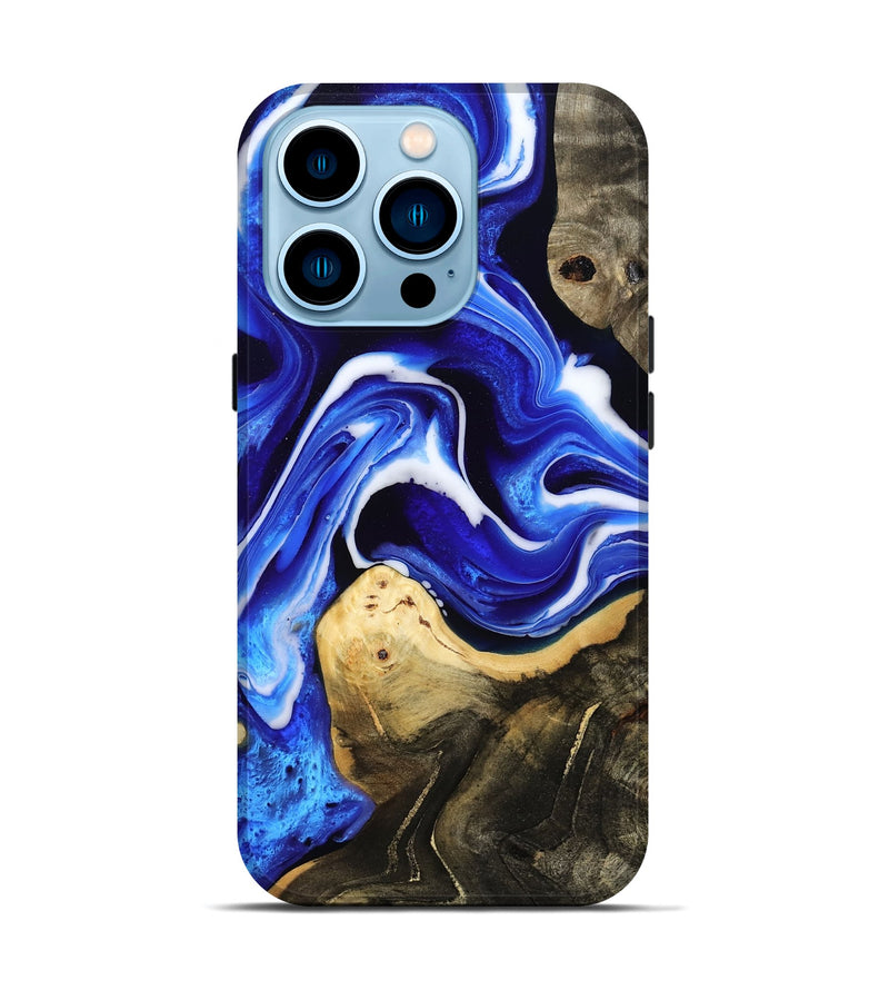iPhone 14 Pro Wood Live Edge Phone Case - Queen (Blue, 801491)