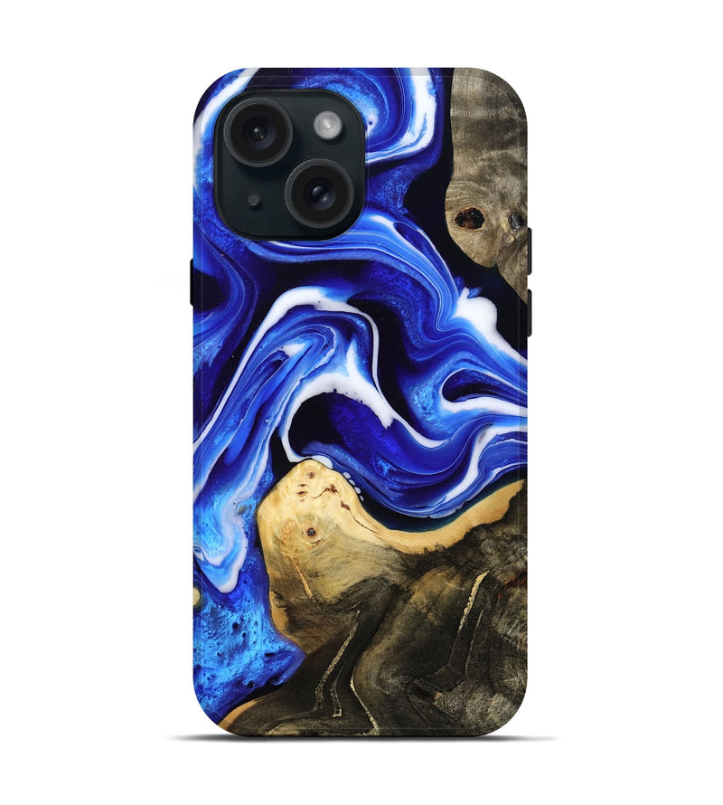 iPhone 15 Wood Live Edge Phone Case - Queen (Blue, 801491)
