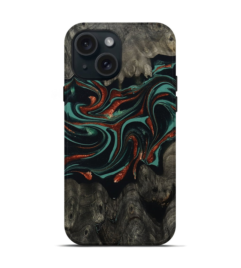 iPhone 15 Wood Live Edge Phone Case - Maya (Green, 801492)