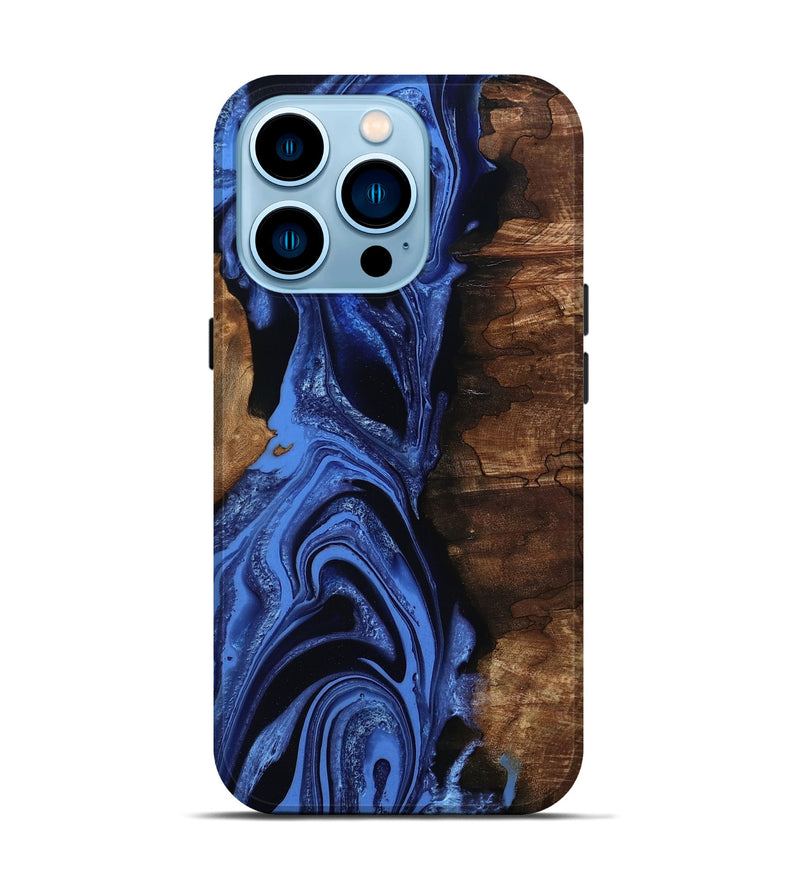 iPhone 14 Pro Wood Live Edge Phone Case - Atticus (Blue, 801493)