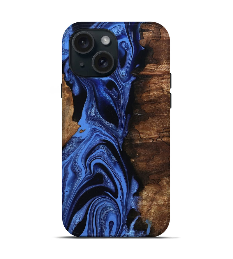 iPhone 15 Wood Live Edge Phone Case - Atticus (Blue, 801493)