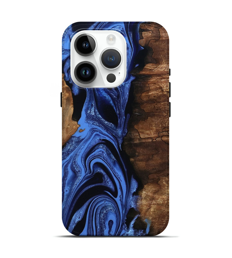 iPhone 15 Pro Wood Live Edge Phone Case - Atticus (Blue, 801493)