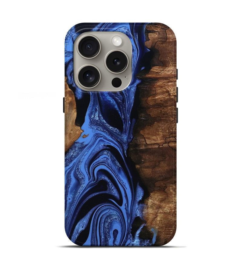 iPhone 16 Pro Wood Live Edge Phone Case - Atticus (Blue, 801493)