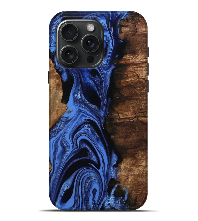 iPhone 16 Pro Max Wood Live Edge Phone Case - Atticus (Blue, 801493)