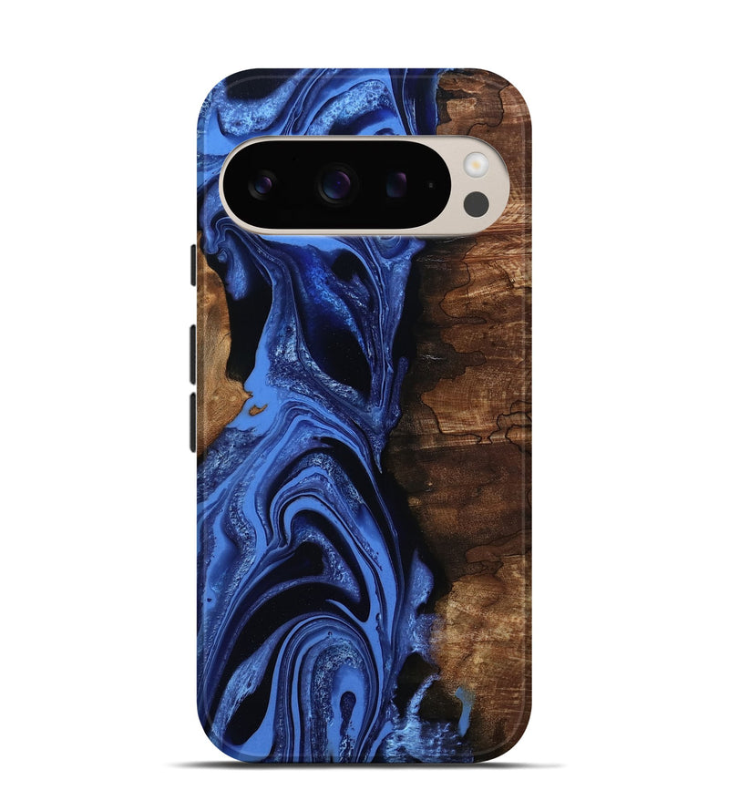 Pixel 9 Pro Wood Live Edge Phone Case - Atticus (Blue, 801493)