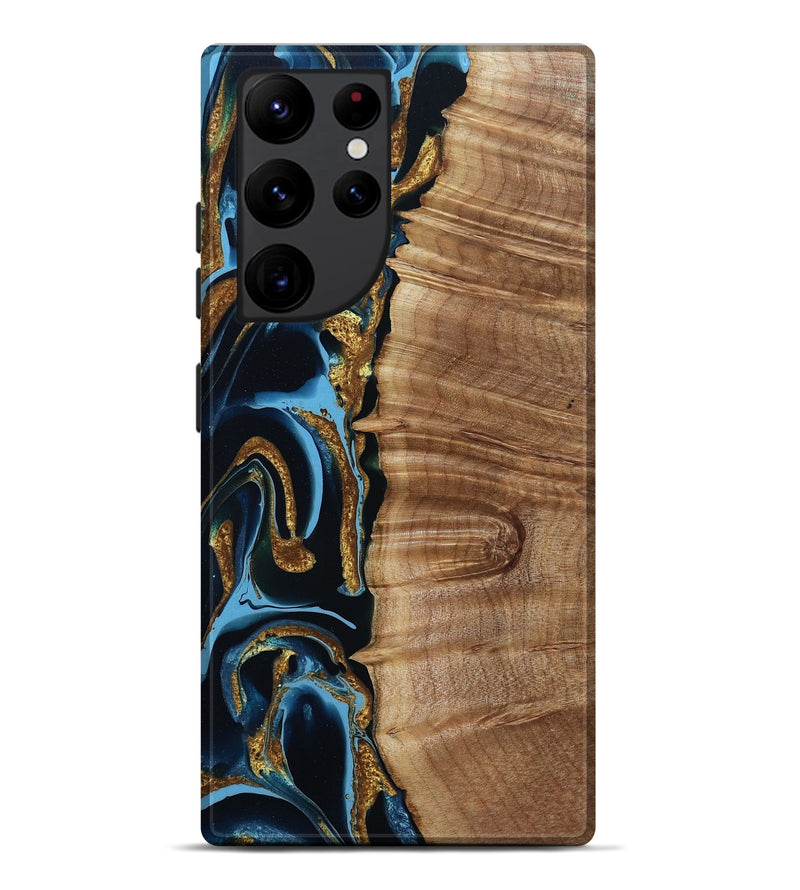 Galaxy S22 Ultra Wood Live Edge Phone Case - Kameron (Teal & Gold, 801494)