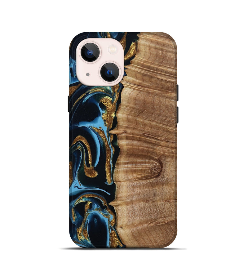 iPhone 13 mini Wood Live Edge Phone Case - Kameron (Teal & Gold, 801494)