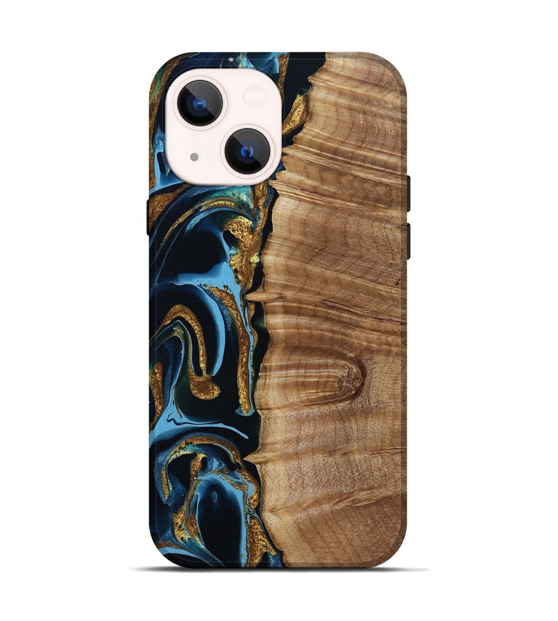 iPhone 14 Wood Live Edge Phone Case - Kameron (Teal & Gold, 801494)