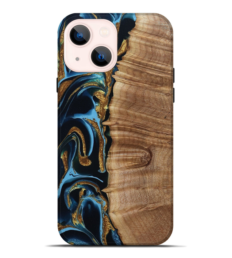 iPhone 14 Plus Wood Live Edge Phone Case - Kameron (Teal & Gold, 801494)