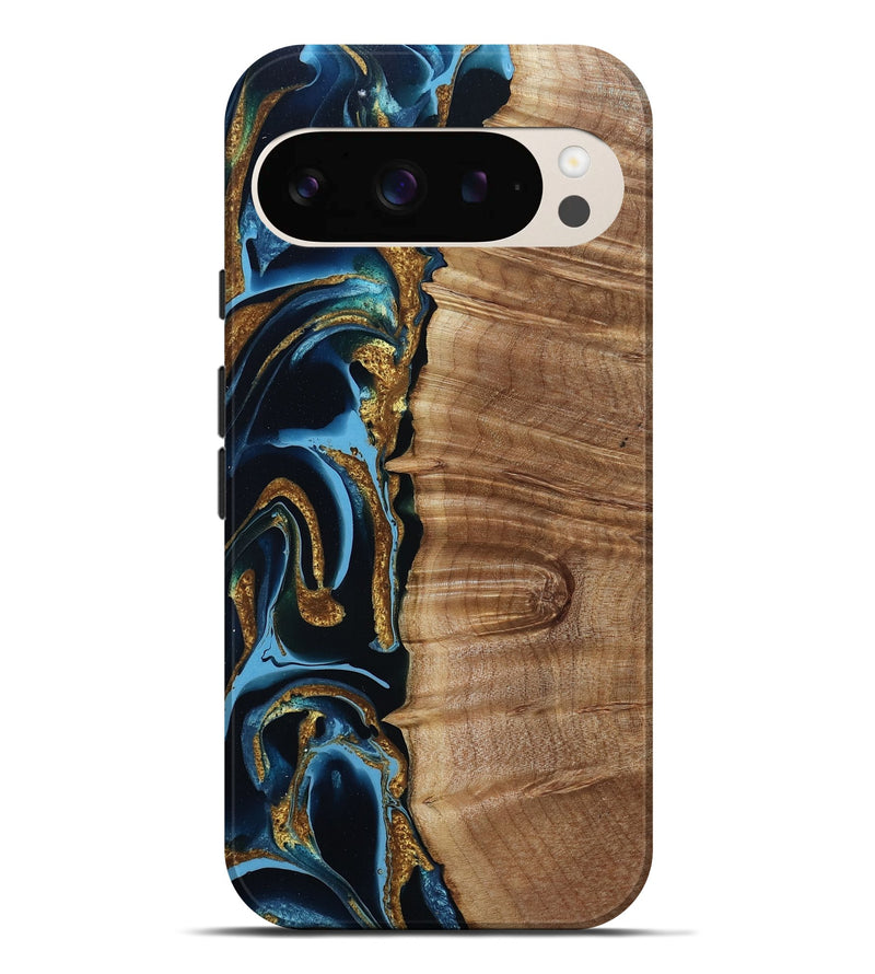 Pixel 9 Pro XL Wood Live Edge Phone Case - Kameron (Teal & Gold, 801494)