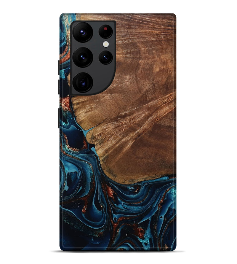 Galaxy S22 Ultra Wood Live Edge Phone Case - Kaeden (Teal & Gold, 801495)