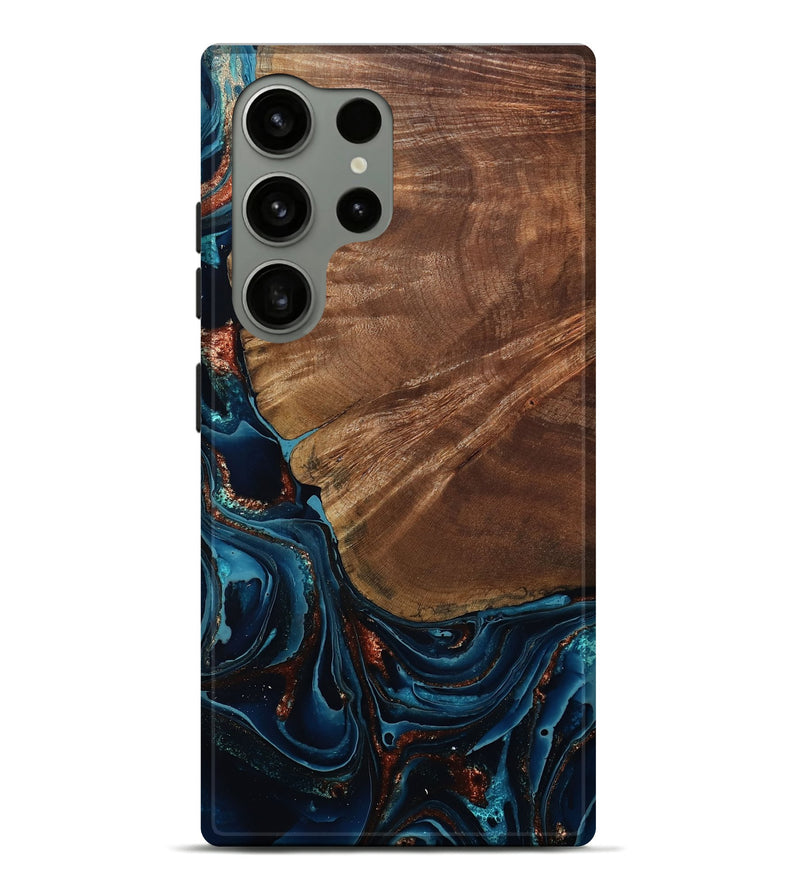 Galaxy S24 Ultra Wood Live Edge Phone Case - Kaeden (Teal & Gold, 801495)