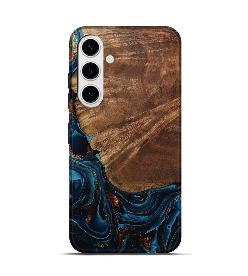 Galaxy S25 Wood Live Edge Phone Case - Kaeden (Teal & Gold, 801495)