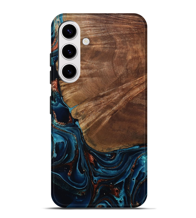Galaxy S25 Plus Wood Live Edge Phone Case - Kaeden (Teal & Gold, 801495)