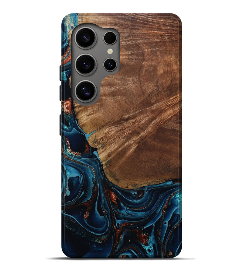 Galaxy S25 Ultra Wood Live Edge Phone Case - Kaeden (Teal & Gold, 801495)