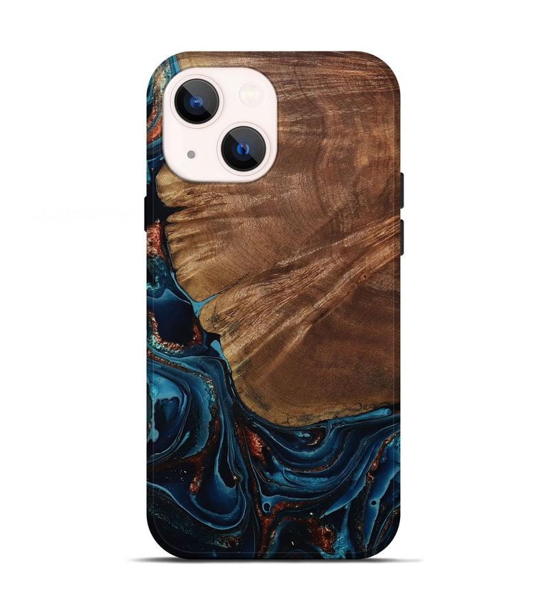 iPhone 13 Wood Live Edge Phone Case - Kaeden (Teal & Gold, 801495)