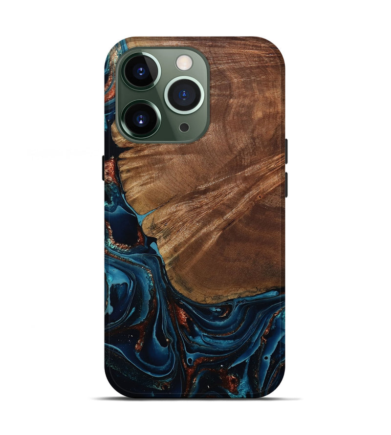 iPhone 13 Pro Wood Live Edge Phone Case - Kaeden (Teal & Gold, 801495)