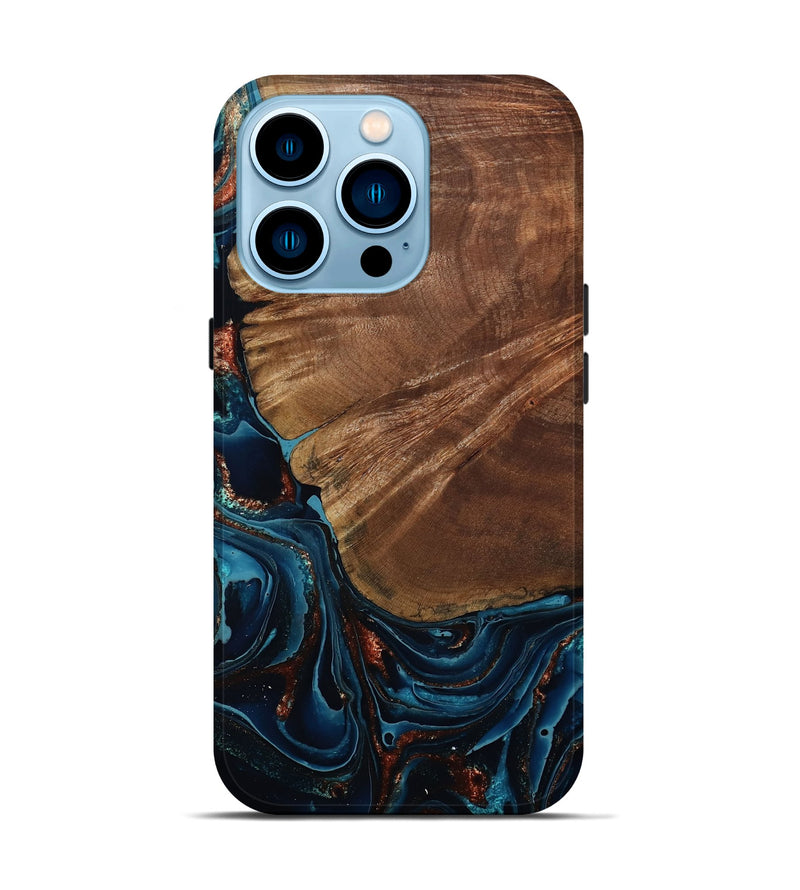 iPhone 14 Pro Wood Live Edge Phone Case - Kaeden (Teal & Gold, 801495)