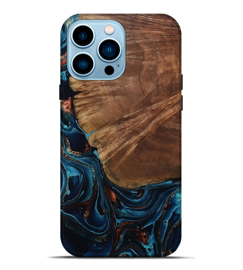 iPhone 14 Pro Max Wood Live Edge Phone Case - Kaeden (Teal & Gold, 801495)