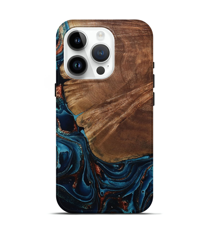 iPhone 15 Pro Wood Live Edge Phone Case - Kaeden (Teal & Gold, 801495)