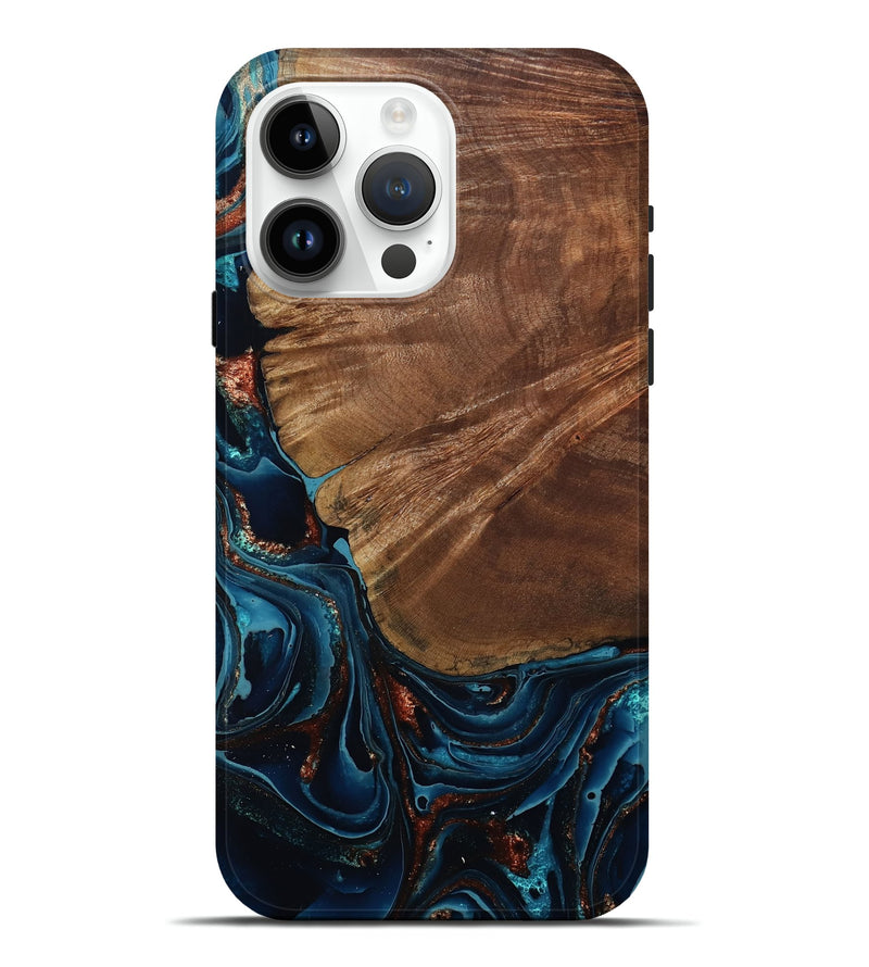 iPhone 15 Pro Max Wood Live Edge Phone Case - Kaeden (Teal & Gold, 801495)