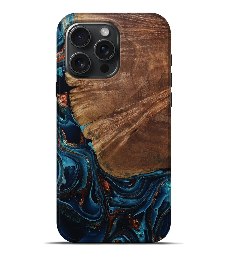 iPhone 16 Pro Max Wood Live Edge Phone Case - Kaeden (Teal & Gold, 801495)