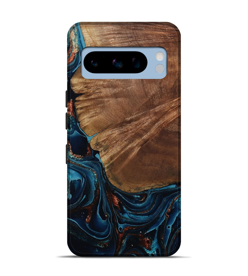 Pixel 8 Pro Wood Live Edge Phone Case - Kaeden (Teal & Gold, 801495)