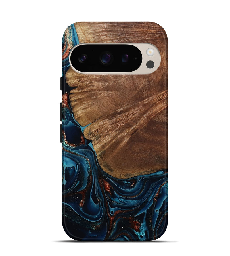 Pixel 9 Wood Live Edge Phone Case - Kaeden (Teal & Gold, 801495)