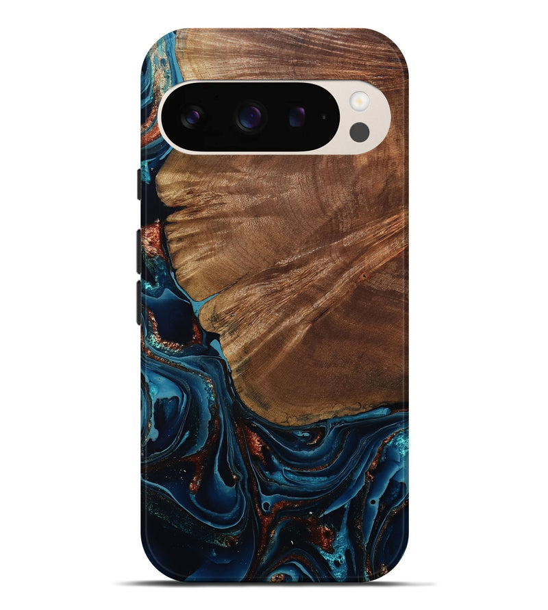 Pixel 9 Pro XL Wood Live Edge Phone Case - Kaeden (Teal & Gold, 801495)