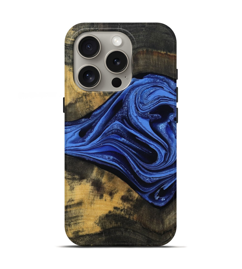 iPhone 16 Pro Wood Live Edge Phone Case - Saige (Blue, 801496)