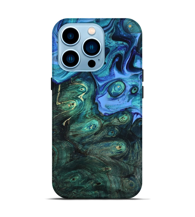 iPhone 14 Pro Wood Live Edge Phone Case - Keshia (Blue, 801507)