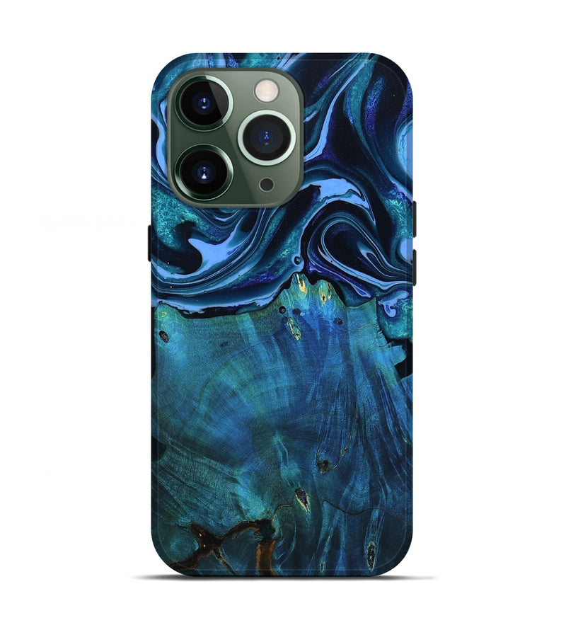 iPhone 13 Pro Wood Live Edge Phone Case - Mekhi (Blue, 801510)