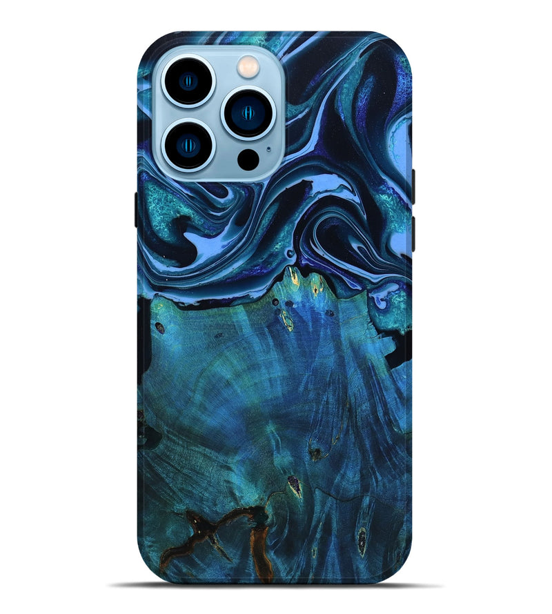 iPhone 14 Pro Max Wood Live Edge Phone Case - Mekhi (Blue, 801510)