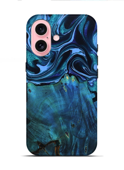 iPhone 16 Wood Live Edge Phone Case - Mekhi (Blue, 801510)