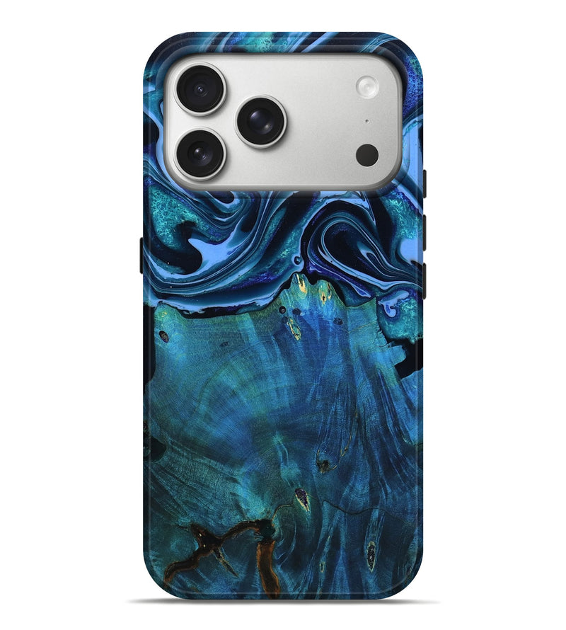 iPhone 17 Pro Max Wood Live Edge Phone Case - Mekhi (Blue, 801510)