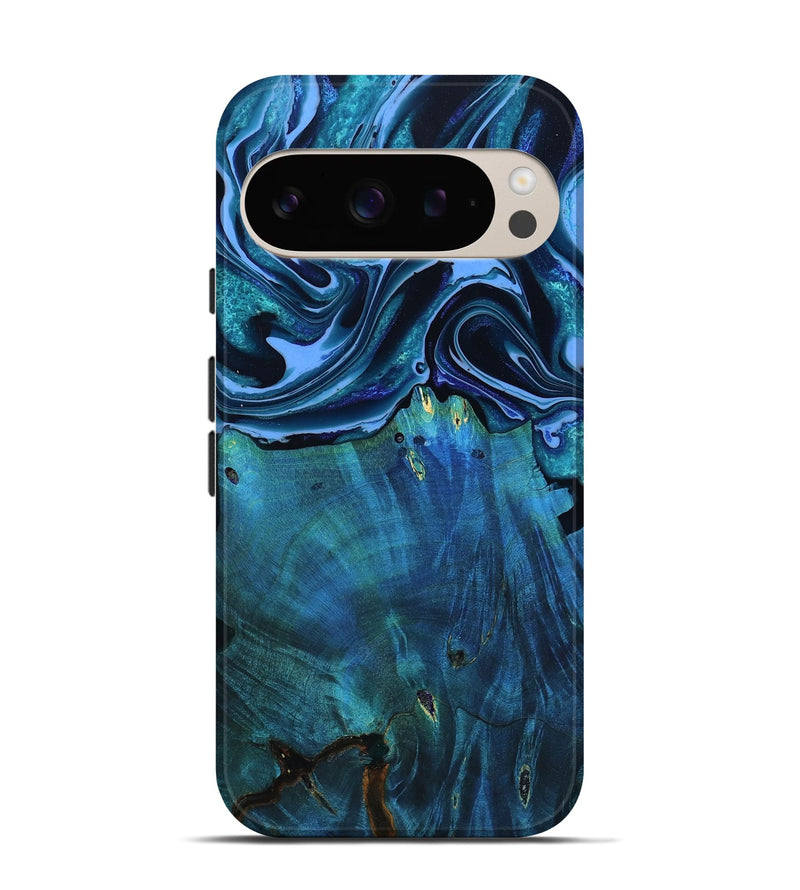 Pixel 9 Pro Wood Live Edge Phone Case - Mekhi (Blue, 801510)