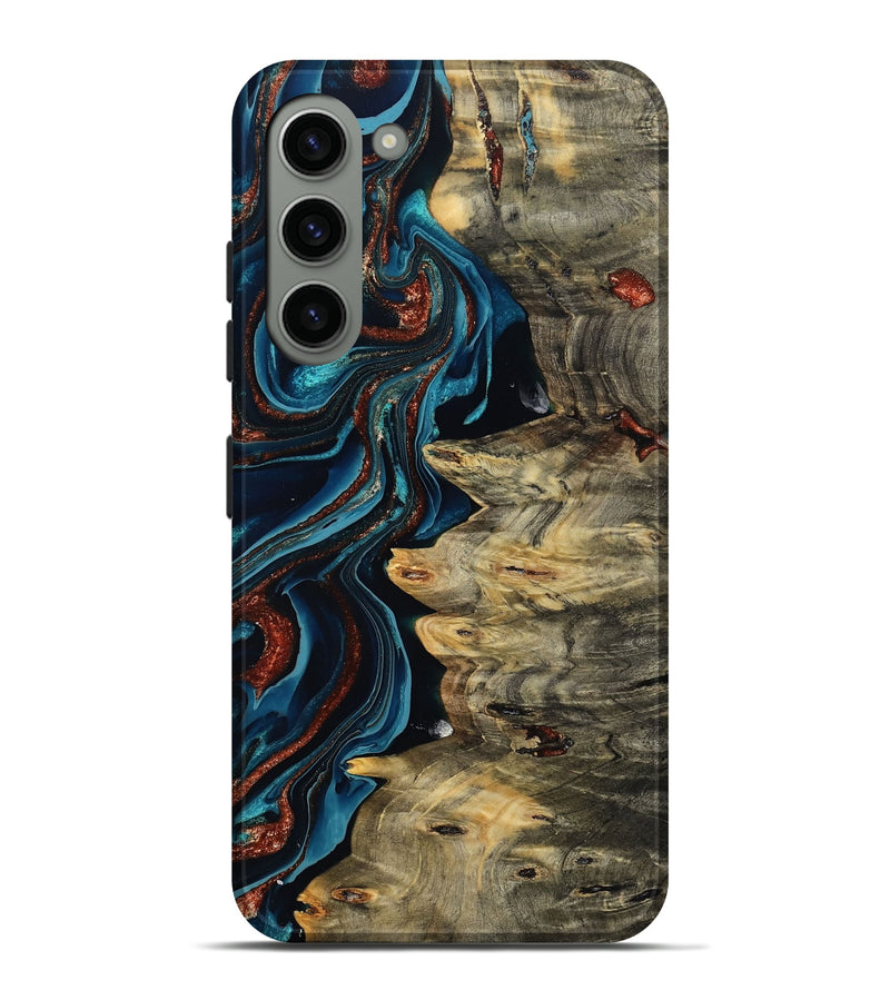 Galaxy S23 Plus Wood Live Edge Phone Case - Myron (Teal & Gold, 801512)