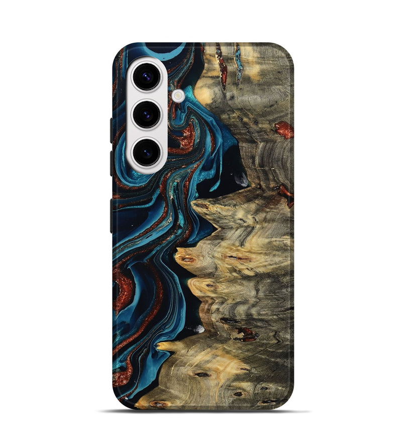 Galaxy S25 Wood Live Edge Phone Case - Myron (Teal & Gold, 801512)