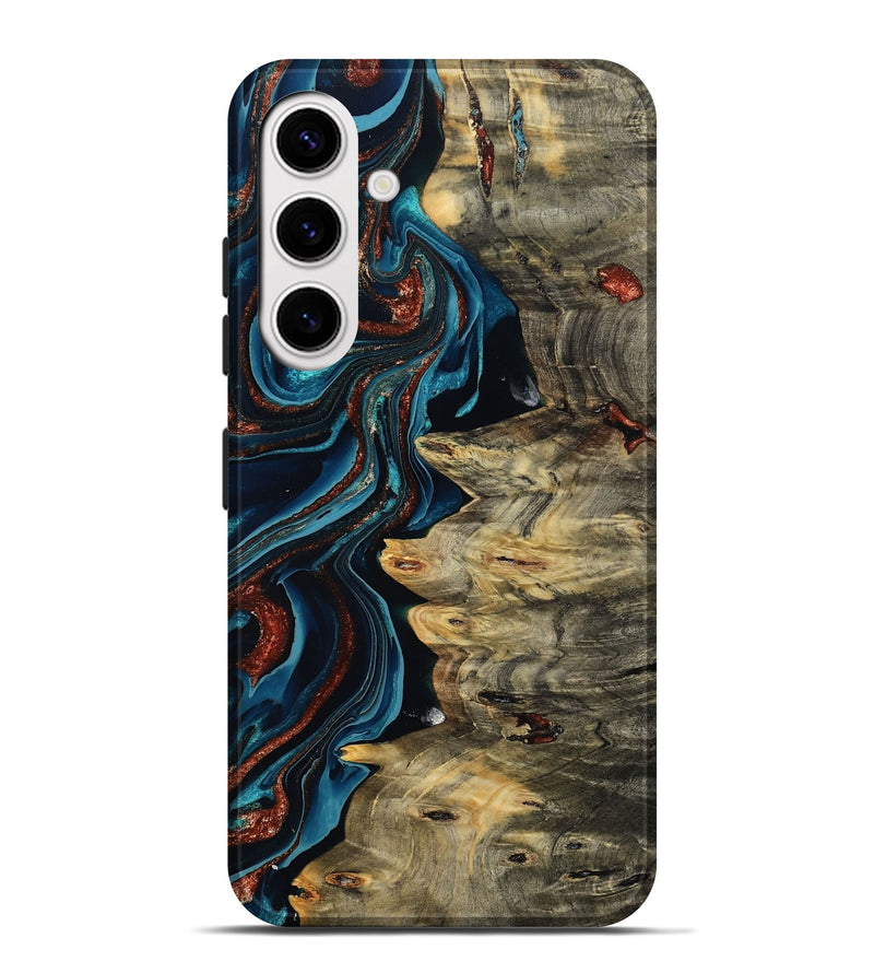 Galaxy S25 Plus Wood Live Edge Phone Case - Myron (Teal & Gold, 801512)