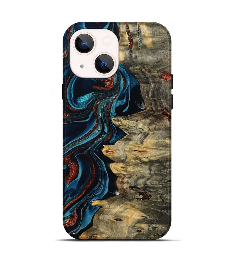 iPhone 14 Wood Live Edge Phone Case - Myron (Teal & Gold, 801512)