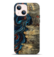 iPhone 14 Plus Wood Live Edge Phone Case - Myron (Teal & Gold, 801512)