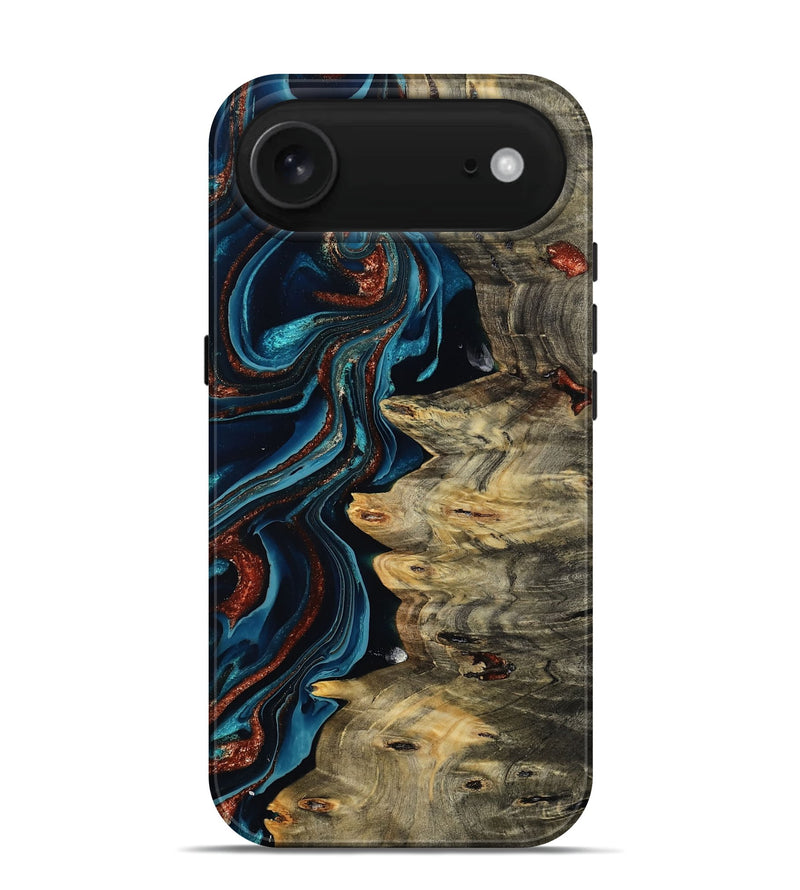 iPhone 17 Air Wood Live Edge Phone Case - Myron (Teal & Gold, 801512)