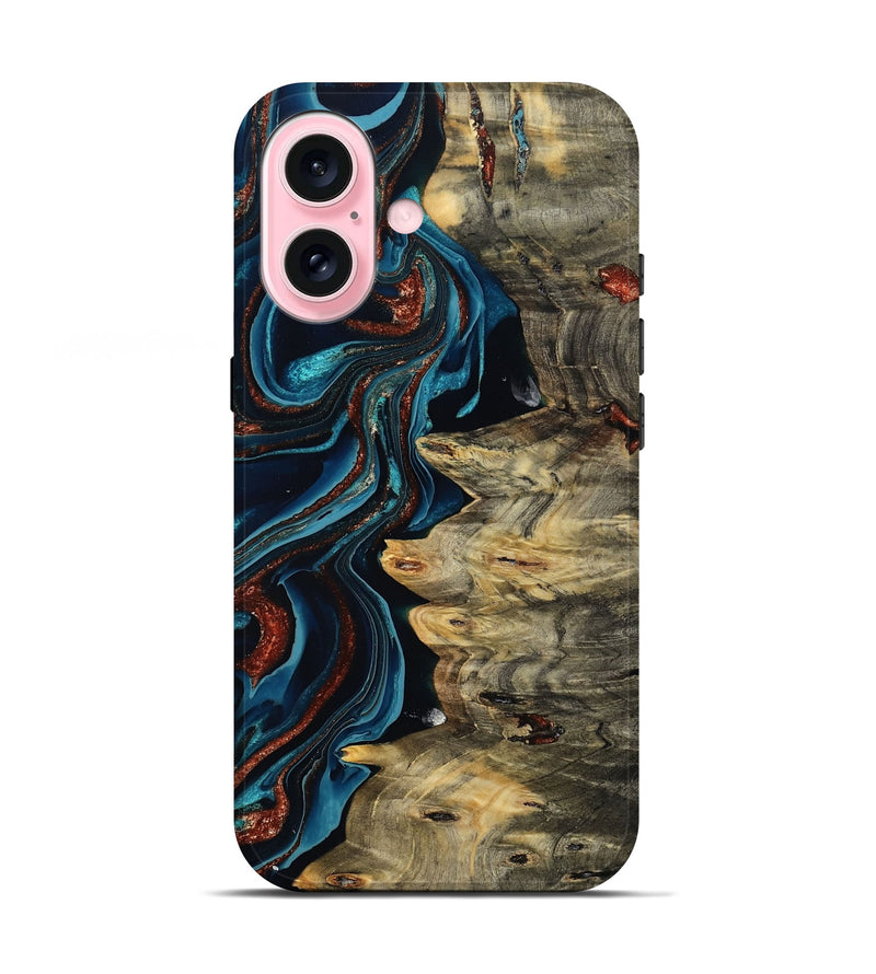 iPhone 17 Wood Live Edge Phone Case - Myron (Teal & Gold, 801512)